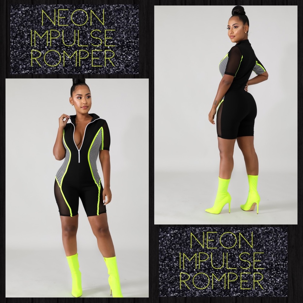 Neon yellow and black romper biker shorts